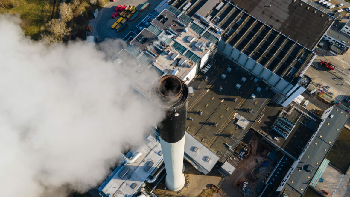 Chimney at the waste-to-energy plant, Vestforbrænding, Glostrup, Denmark