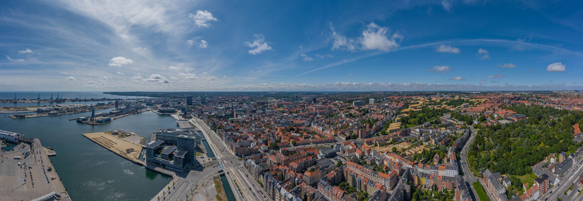 Panorama aerial view of the city and port of Aarhus, Denmark