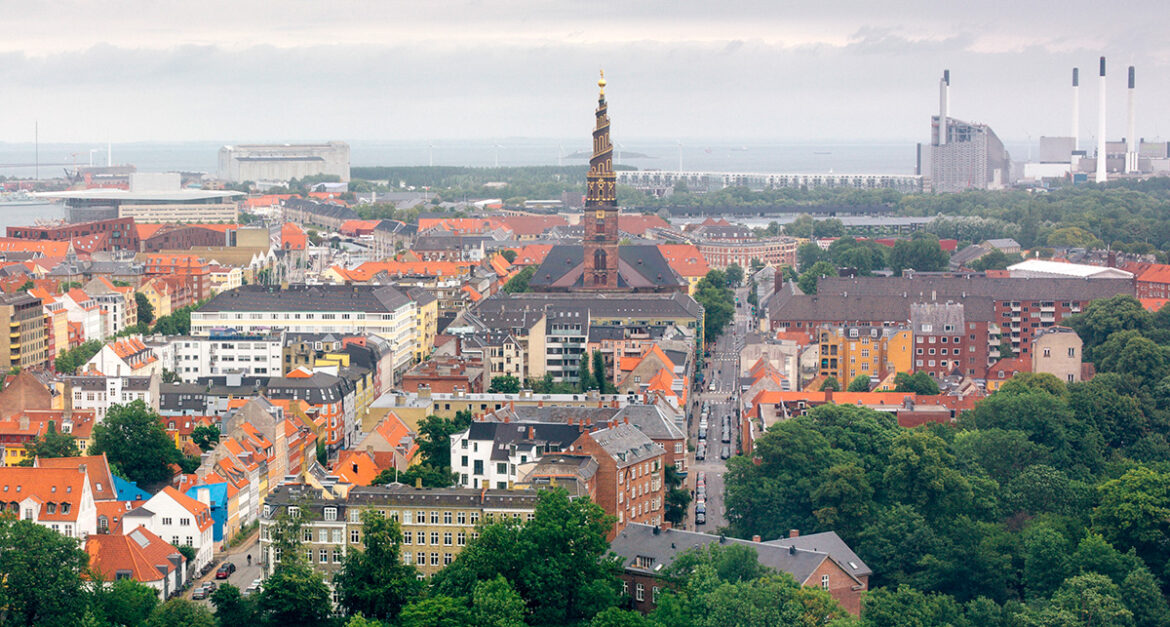 View from above towards east with views of Church of Our Savior and Amager Ressource Center View from above towards east with views of Church of Our Savior and Amager Ressource Center