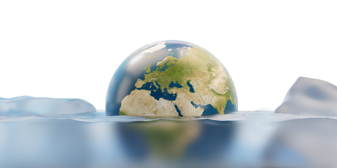 planet earth under melted water 3d-illustration. elements of this image furnished by NASA CO2 DOES NOT RECOGNIZE BORDERS!