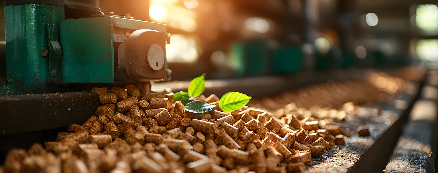 Wood pellet production site converting forestry residues into renewable energy materials