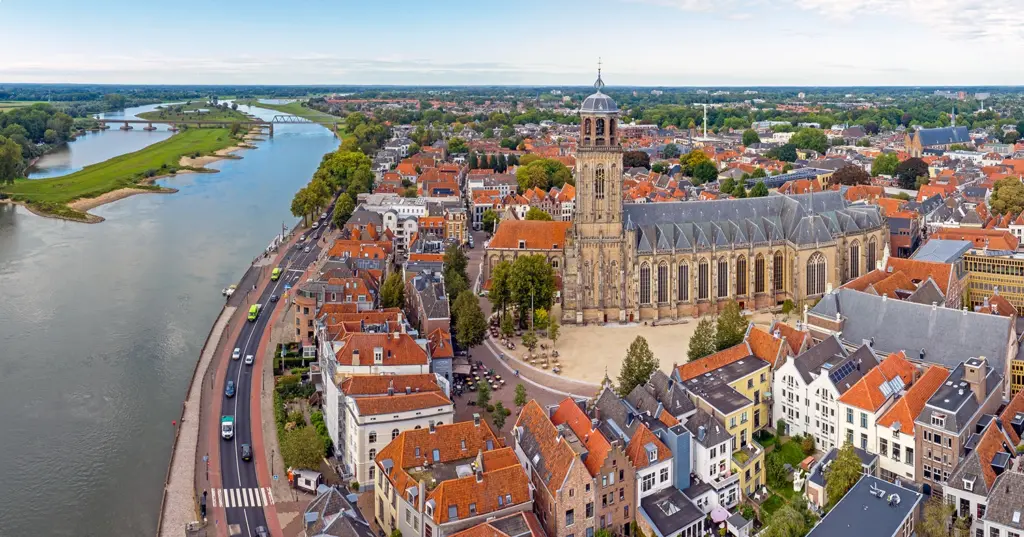 Aerial from the historical town Deventer in the Netherlands
