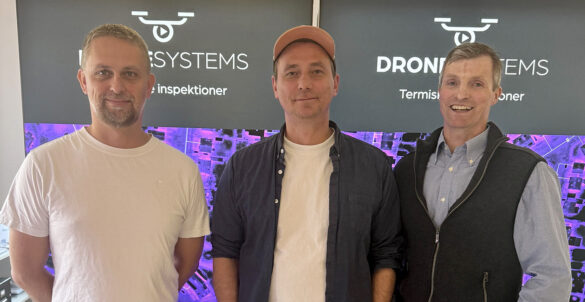 From left: Henrik Grosen (CEO), Sune Yde Nielsen (CTO), and Jens Rahbæk (COO, Drone Systems; CEO, Scandinavian Drone Solutions, now a subsidiary).
