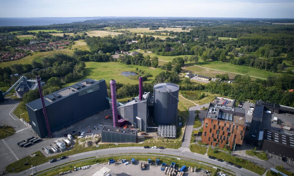 Drone view of Helsingør Forsyning and the new electric boiler