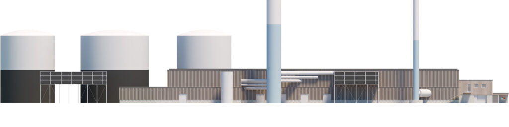 Sectional sketch illustration of the refurbished plant from west. Illustrated by P+P Architects in Aarhus with the suggested enhancement of the façade.